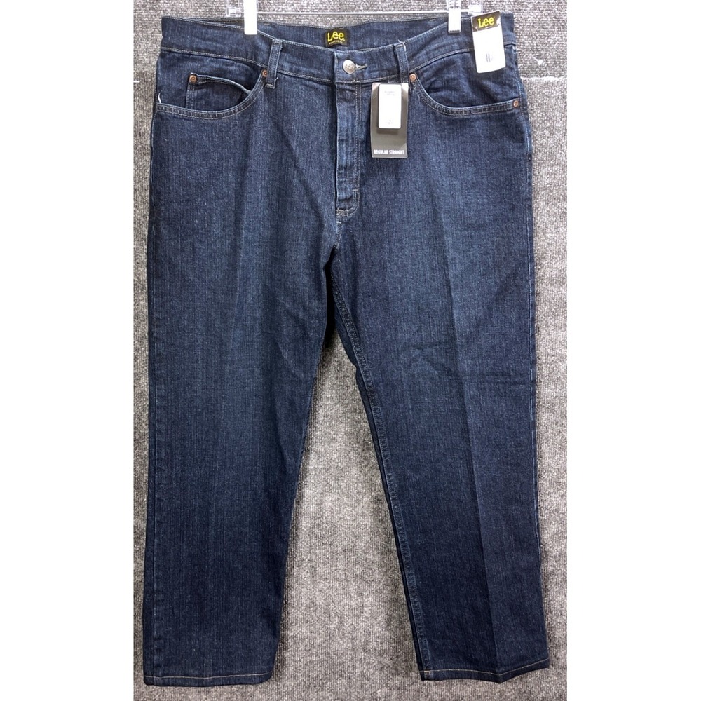 Lee Regular Straight Leg Jeans Mens 38x32 Dark Wash Blue Stretch Denim New